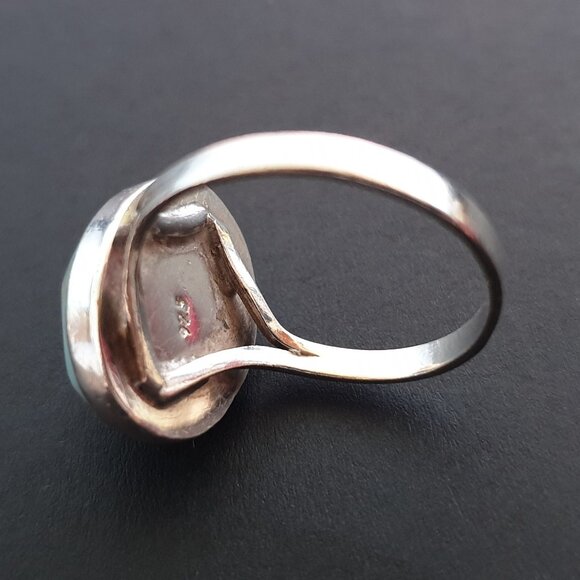 Elegant Vintage 925 Sterling Silver Natural Larimar Cabochon Ring – Size 8 - Picture 8 of 12